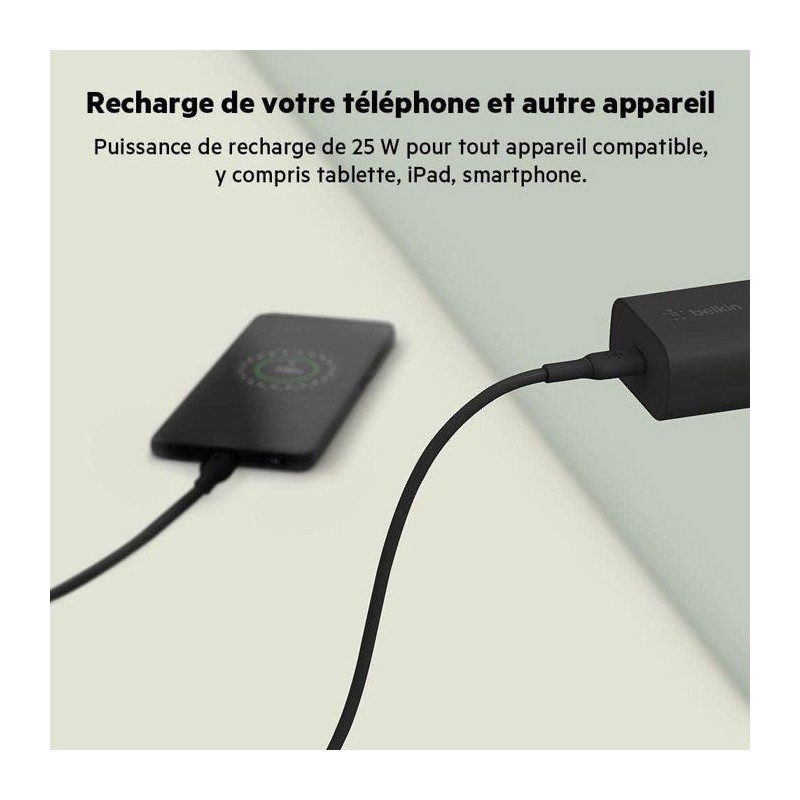 Chargeur secteur - BELKIN - USB-C - 25 W - PD PPS - Noir