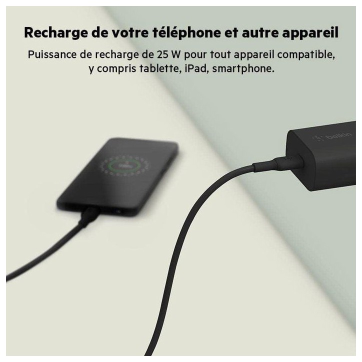 Chargeur secteur - BELKIN - USB-C - 25 W - PD PPS - Noir Chargeur secteur - BELKIN - USB-C - 25 W - PD PPS - Noir