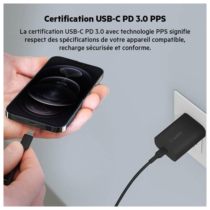 Chargeur secteur - BELKIN - USB-C - 25 W - PD PPS - Noir Chargeur secteur - BELKIN - USB-C - 25 W - PD PPS - Noir