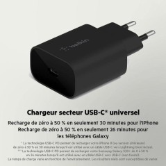 Chargeur secteur - BELKIN - USB-C - 25 W - PD PPS - Noir