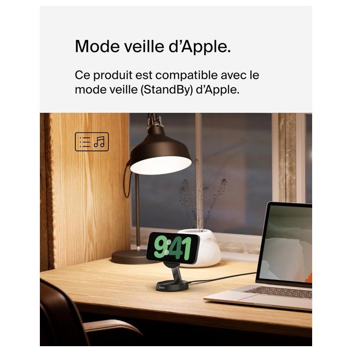 Support de charge magnétique - BELKIN - Qi2 - 15W - Noir Support de charge magnétique - BELKIN - Qi2 - 15W - Noir