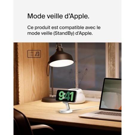 Support de charge magnétique - BELKIN - Qi2 - 15W - Blanc