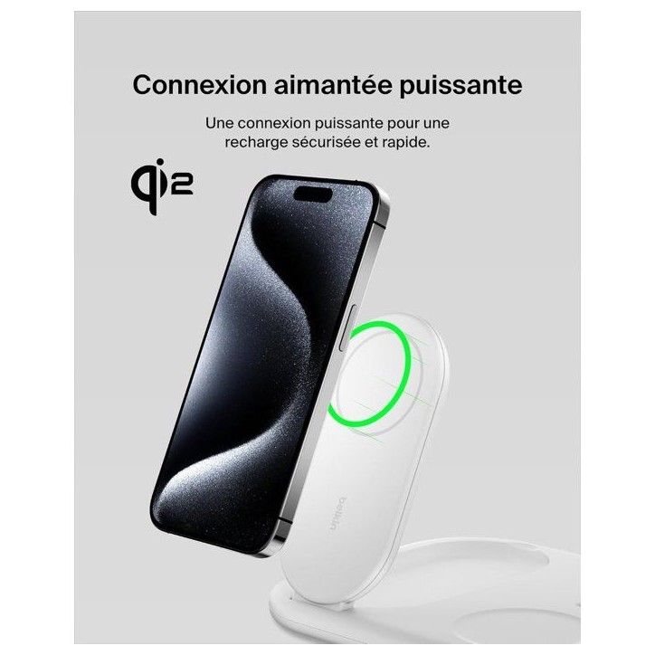 Socle de recharge - BELKIN - Qi2 - 3-en-1 - Blanc Socle de recharge - BELKIN - Qi2 - 3-en-1 - Blanc