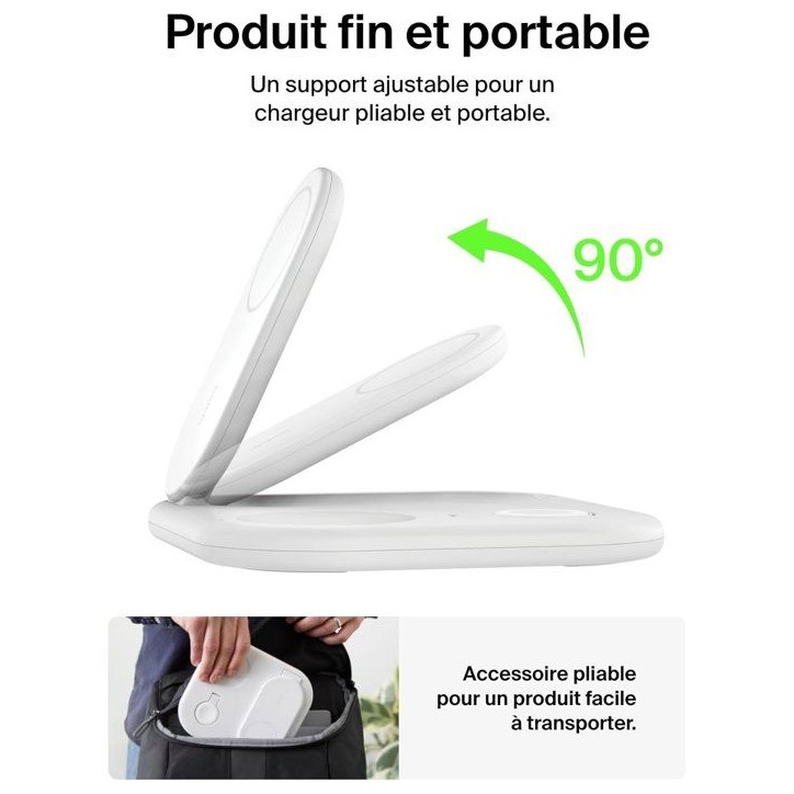 Socle de recharge - BELKIN - Qi2 - 3-en-1 - Blanc Socle de recharge - BELKIN - Qi2 - 3-en-1 - Blanc