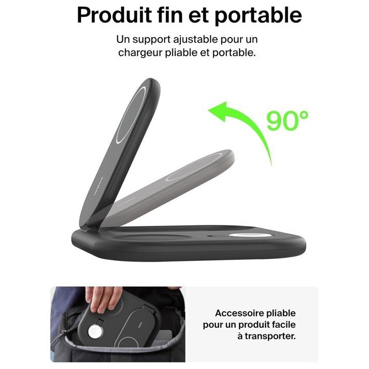 Socle de recharge - BELKIN - Qi2 - 3-en-1 - Noir Socle de recharge - BELKIN - Qi2 - 3-en-1 - Noir