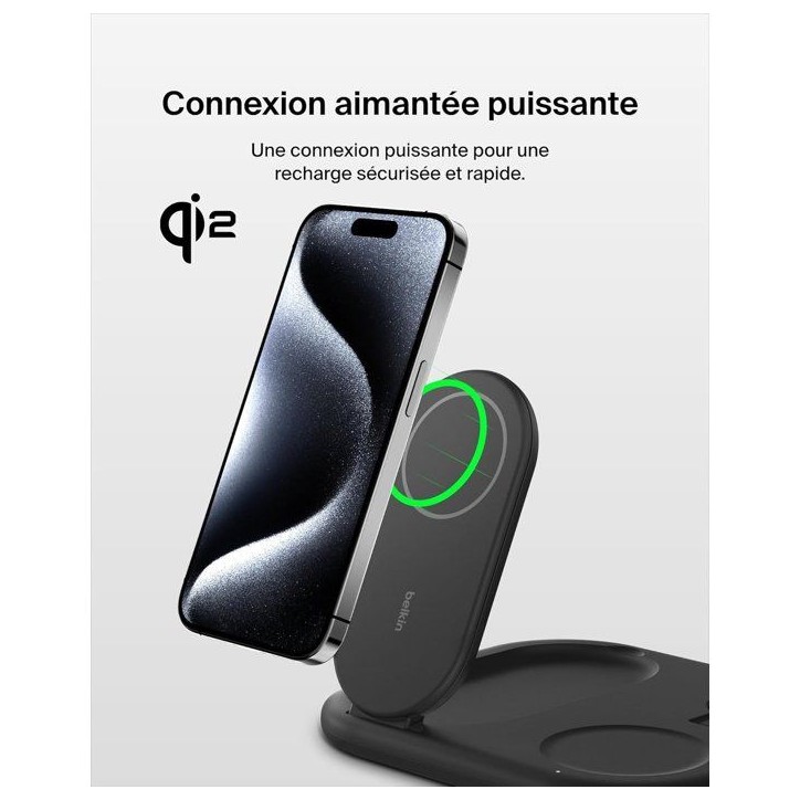 Socle de recharge - BELKIN - Qi2 - 3-en-1 - Noir Socle de recharge - BELKIN - Qi2 - 3-en-1 - Noir