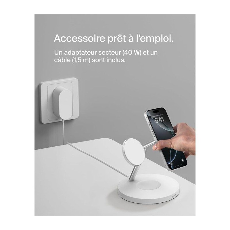 Station de recharge - BELKIN - Qi1 - 3-en-1 - 15 W - Blanc
