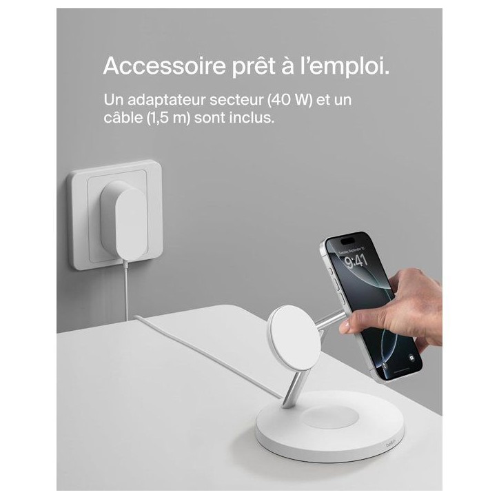 Station de recharge - BELKIN - Qi1 - 3-en-1 - 15 W - Blanc Station de recharge - BELKIN - Qi1 - 3-en-1 - 15 W - Blanc