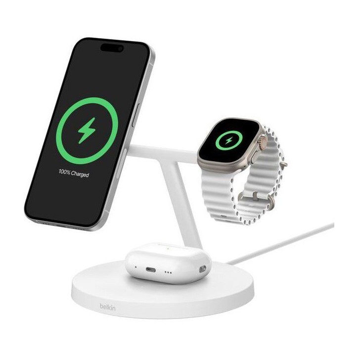 Station de recharge - BELKIN - Qi1 - 3-en-1 - 15 W - Blanc Station de recharge - BELKIN - Qi1 - 3-en-1 - 15 W - Blanc
