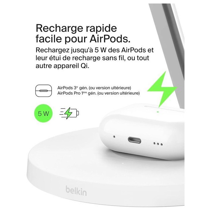 Station de recharge - BELKIN - Qi1 - 3-en-1 - 15 W - Blanc Station de recharge - BELKIN - Qi1 - 3-en-1 - 15 W - Blanc