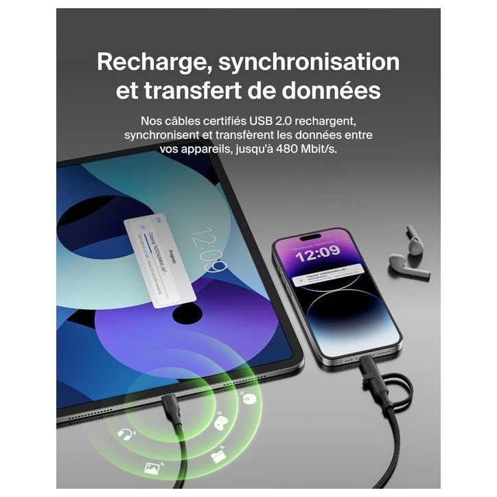 Câble 2-en-1 - BELKIN - USB-C et Lightning - Noir