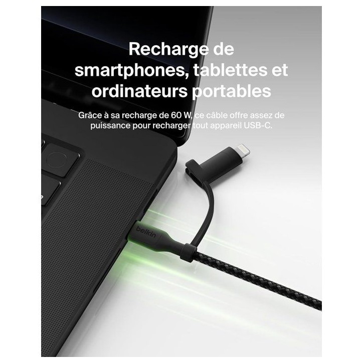 Câble 2-en-1 - BELKIN - USB-C et Lightning - Noir