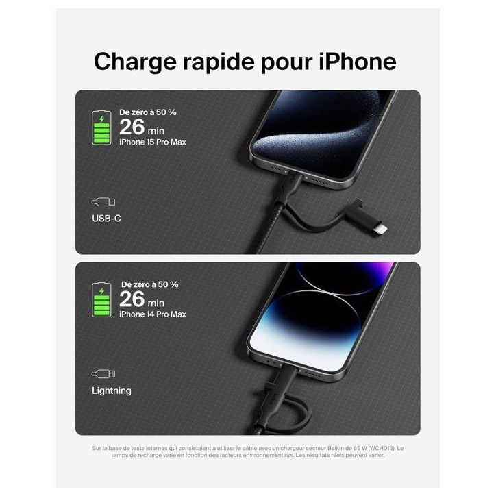 Câble 2-en-1 - BELKIN - USB-C et Lightning - Noir