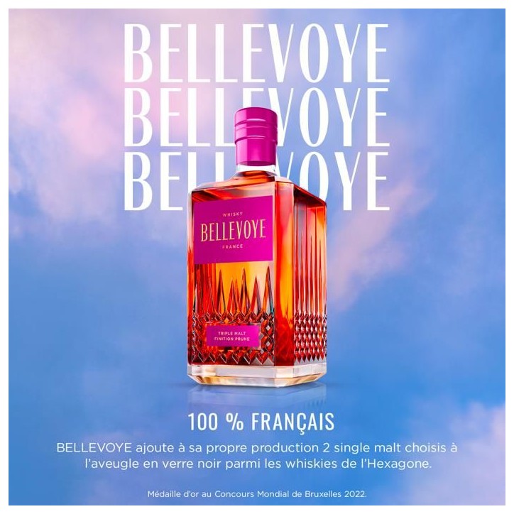 BELLEVOYE - PRUNE - Whisky - Triple Malt - Origine : France - 43 % alcool - bouteille 70 cl BELLEVOYE - PRUNE - Whisky - Triple Malt - Origine : France - 43 % alcool - bouteille 70 cl
