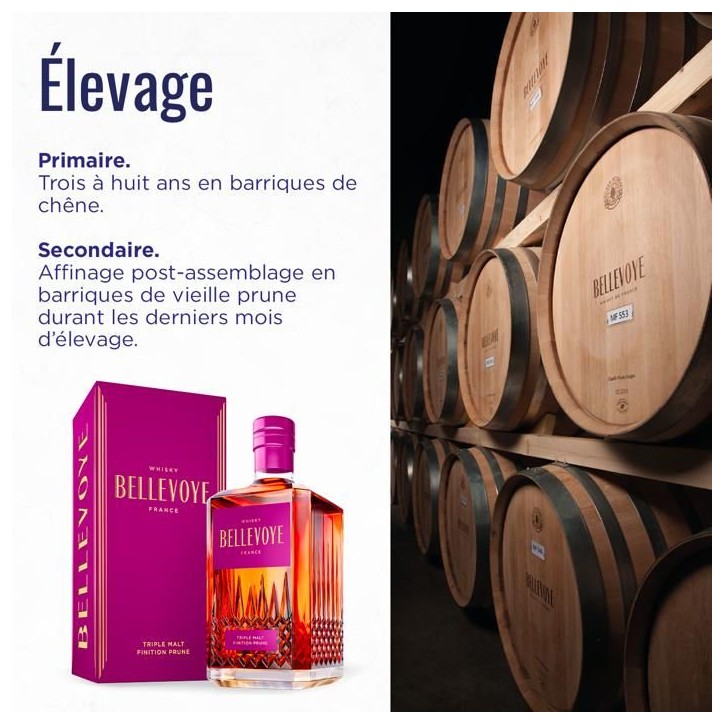 BELLEVOYE - PRUNE - Whisky - Triple Malt - Origine : France - 43 % alcool - bouteille 70 cl BELLEVOYE - PRUNE - Whisky - Triple Malt - Origine : France - 43 % alcool - bouteille 70 cl