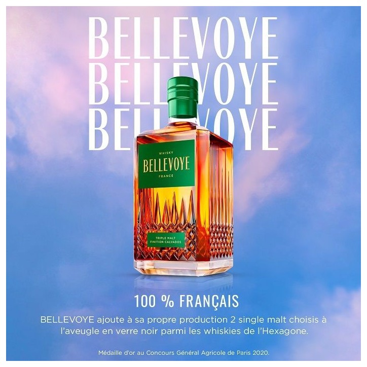BELLEVOYE - VERT - Whisky - Triple Malt - Origine : France - 43 % alcool - bouteille 70 cl BELLEVOYE - VERT - Whisky - Triple Malt - Origine : France - 43 % alcool - bouteille 70 cl
