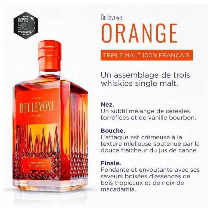 BELLEVOYE Orange - Whisky Triple Malt - Whisky Français Bellevoye - 40 % Alcool - Origine : 100 % France - 70 cl BELLEVOYE Orange - Whisky Triple Malt - Whisky Français Bellevoye - 40 % Alcool - Origine : 100 % France - 70 cl
