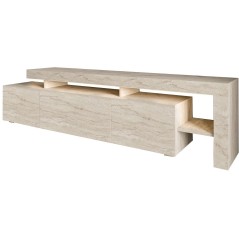 Meuble TV avec éclairage LED - BELIZ - Marbre travertin - 192 x 53 x 37 cm