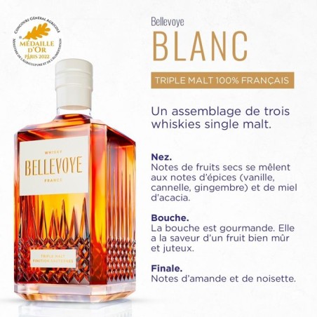 BELLEVOYE - BLANC - Whisky - Triple Malt - Origine : France - 40 % alcool - bouteille 70 cl