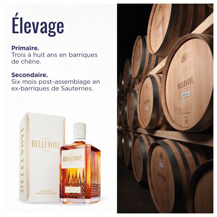 BELLEVOYE - BLANC - Whisky - Triple Malt - Origine : France - 40 % alcool - bouteille 70 cl BELLEVOYE - BLANC - Whisky - Triple Malt - Origine : France - 40 % alcool - bouteille 70 cl