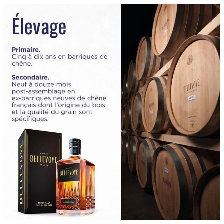 BELLEVOYE - NOIR - Whisky - Triple Malt - Origine : France - 43 % alcool - bouteille 70 cl BELLEVOYE - NOIR - Whisky - Triple Malt - Origine : France - 43 % alcool - bouteille 70 cl