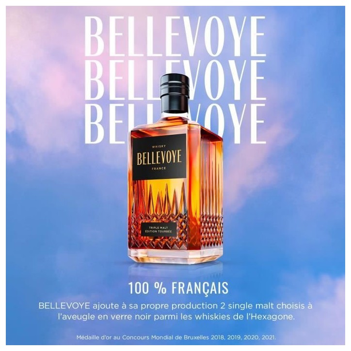 BELLEVOYE - NOIR - Whisky - Triple Malt - Origine : France - 43 % alcool - bouteille 70 cl BELLEVOYE - NOIR - Whisky - Triple Malt - Origine : France - 43 % alcool - bouteille 70 cl