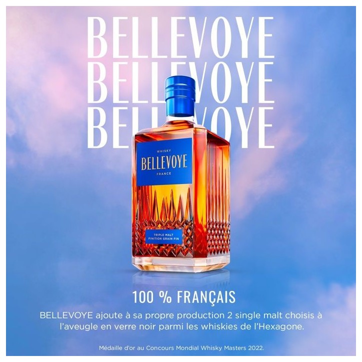 BELLEVOYE - BLEU - Whisky - Triple Malt - Origine : France - 40 % alcool - bouteille 70 cl BELLEVOYE - BLEU - Whisky - Triple Malt - Origine : France - 40 % alcool - bouteille 70 cl