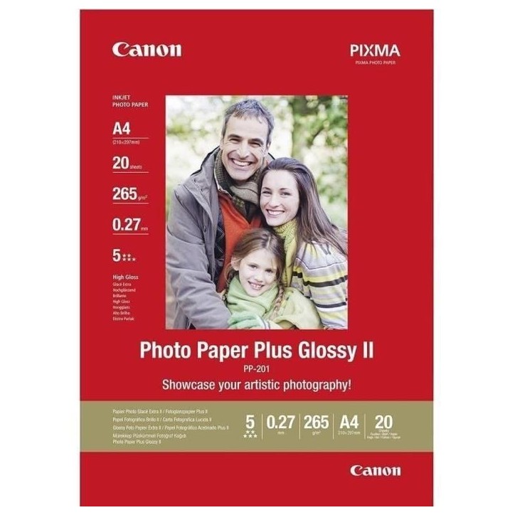 Papier photo brillant CANON PP-201 - 20 feuilles A4 265gr