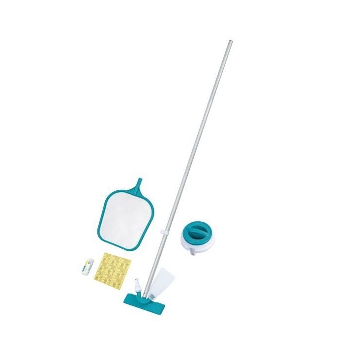 Kit de nettoyage piscine jusqu'a 3,96m - Bestway - Aquaclear - épuisette, flotteur, aspirateur, bande de test, patch de répara Kit de nettoyage piscine jusqu'a 3,96m - Bestway - Aquaclear - épuisette, flotteur, aspirateur, bande de test, patch de répara