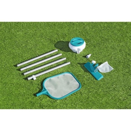 Kit de nettoyage piscine jusqu'a 3,96m - Bestway - Aquaclear - épuisette, flotteur, aspirateur, bande de test, patch de répara