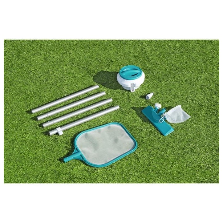 Kit de nettoyage piscine jusqu'a 3,96m - Bestway - Aquaclear - épuisette, flotteur, aspirateur, bande de test, patch de répara Kit de nettoyage piscine jusqu'a 3,96m - Bestway - Aquaclear - épuisette, flotteur, aspirateur, bande de test, patch de répara