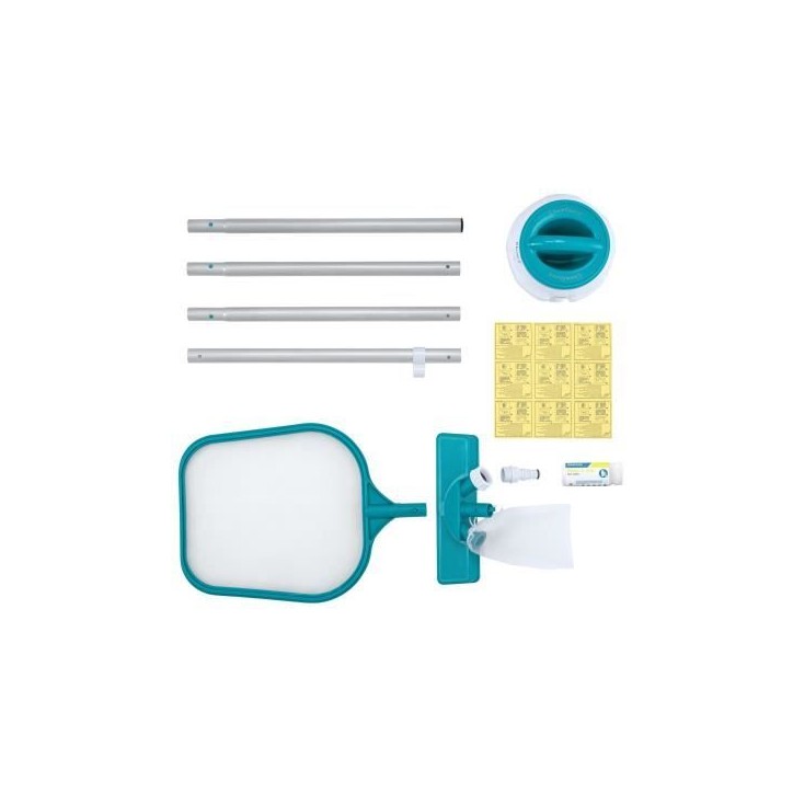 Kit de nettoyage piscine jusqu'a 3,96m - Bestway - Aquaclear - épuisette, flotteur, aspirateur, bande de test, patch de répara Kit de nettoyage piscine jusqu'a 3,96m - Bestway - Aquaclear - épuisette, flotteur, aspirateur, bande de test, patch de répara