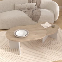 Table Basse Pivotante BETTY - Chene & Blanc - Ovale - 90 / 130,4 x 60