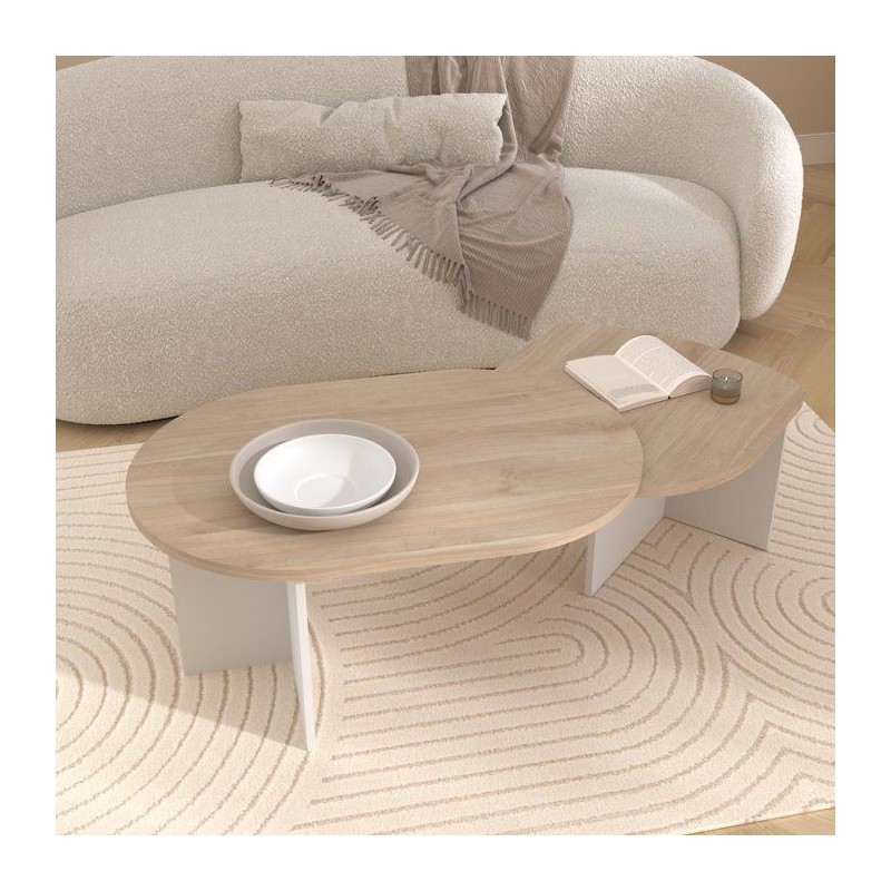 Table Basse Pivotante BETTY - Chene & Blanc - Ovale - 90 / 130,4 x 60
