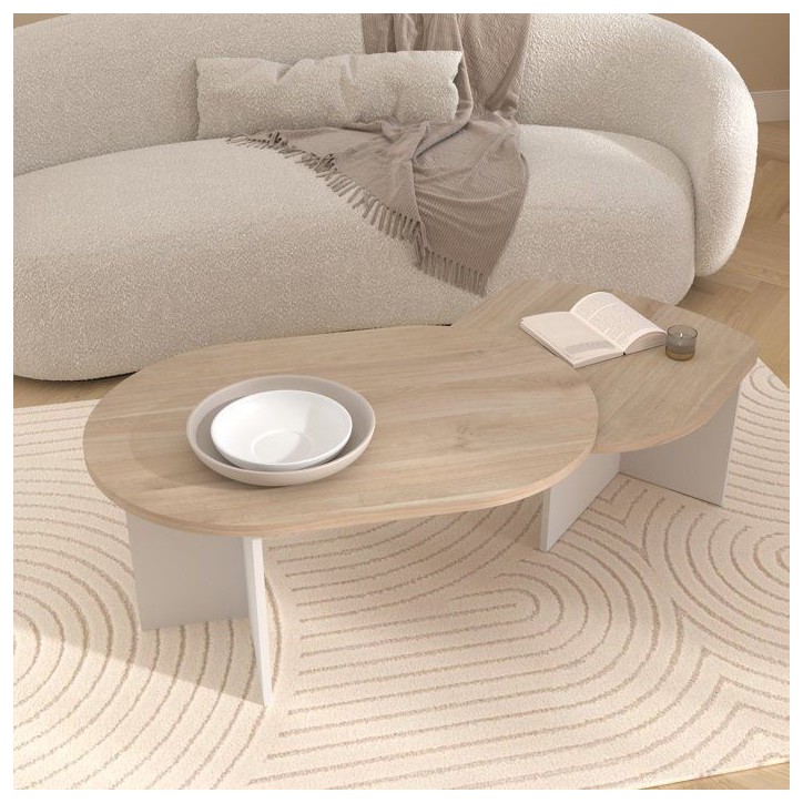 Table Basse Pivotante BETTY - Chene & Blanc - Ovale - 90 / 130,4 x 60 x 42,2 cm Table Basse Pivotante BETTY - Chene & Blanc - Ovale - 90 / 130,4 x 60 x 42,2 cm