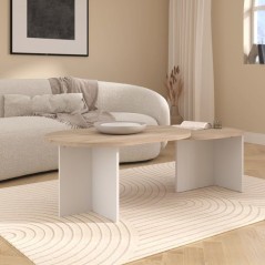 Table Basse Pivotante BETTY - Chene & Blanc - Ovale - 90 / 130,4 x 60 x 42,2 cm