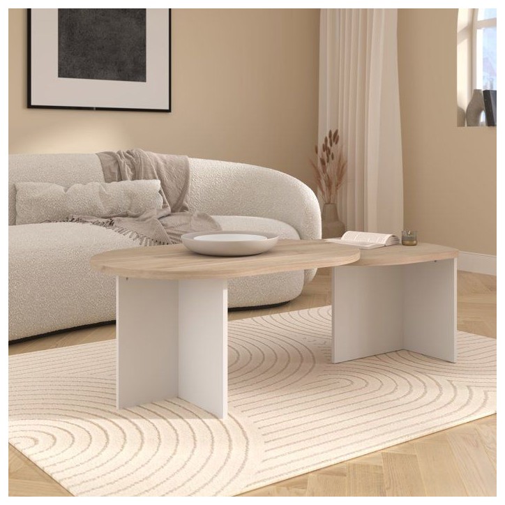 Table Basse Pivotante BETTY - Chene & Blanc - Ovale - 90 / 130,4 x 60 x 42,2 cm Table Basse Pivotante BETTY - Chene & Blanc - Ovale - 90 / 130,4 x 60 x 42,2 cm
