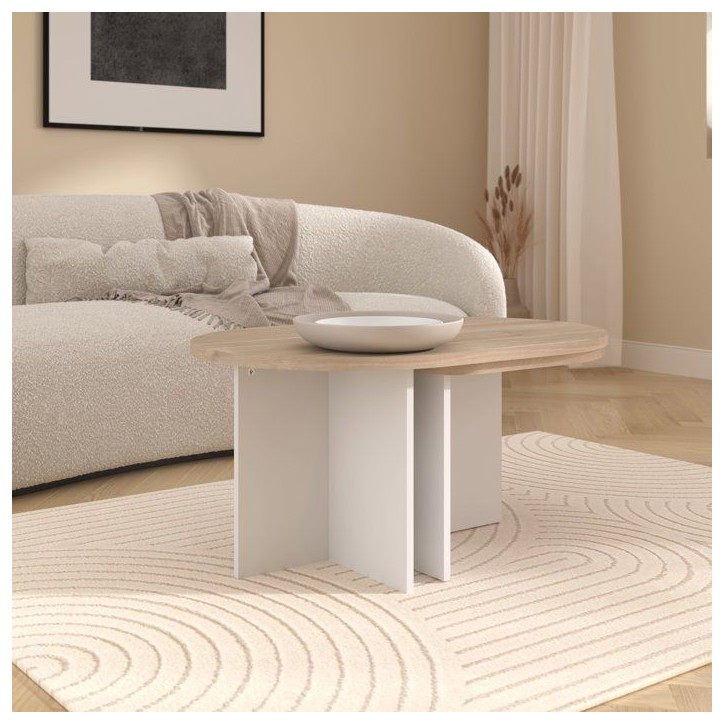 Table Basse Pivotante BETTY - Chene & Blanc - Ovale - 90 / 130,4 x 60 x 42,2 cm Table Basse Pivotante BETTY - Chene & Blanc - Ovale - 90 / 130,4 x 60 x 42,2 cm