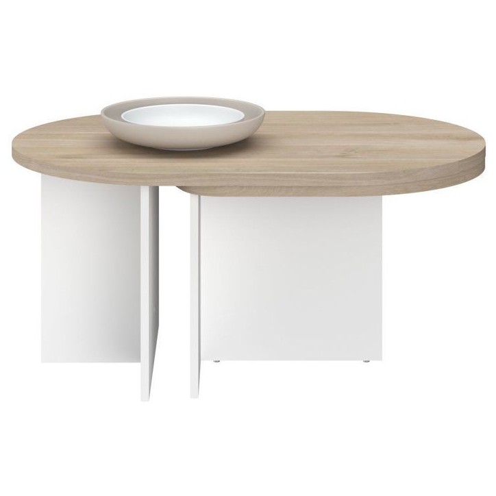 Table Basse Pivotante BETTY - Chene & Blanc - Ovale - 90 / 130,4 x 60 x 42,2 cm Table Basse Pivotante BETTY - Chene & Blanc - Ovale - 90 / 130,4 x 60 x 42,2 cm