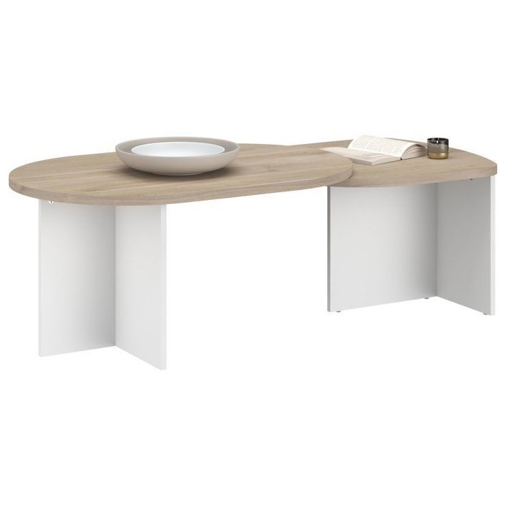 Table Basse Pivotante BETTY - Chene & Blanc - Ovale - 90 / 130,4 x 60 x 42,2 cm Table Basse Pivotante BETTY - Chene & Blanc - Ovale - 90 / 130,4 x 60 x 42,2 cm