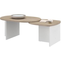 Table Basse Pivotante BETTY - Chene & Blanc - Ovale - 90 / 130,4 x 60