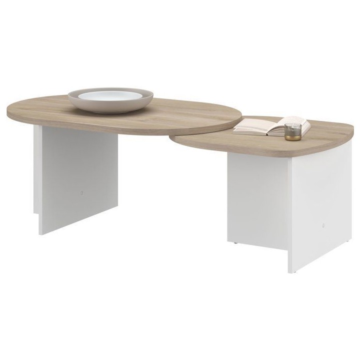 Table Basse Pivotante BETTY - Chene & Blanc - Ovale - 90 / 130,4 x 60 x 42,2 cm Table Basse Pivotante BETTY - Chene & Blanc - Ovale - 90 / 130,4 x 60 x 42,2 cm