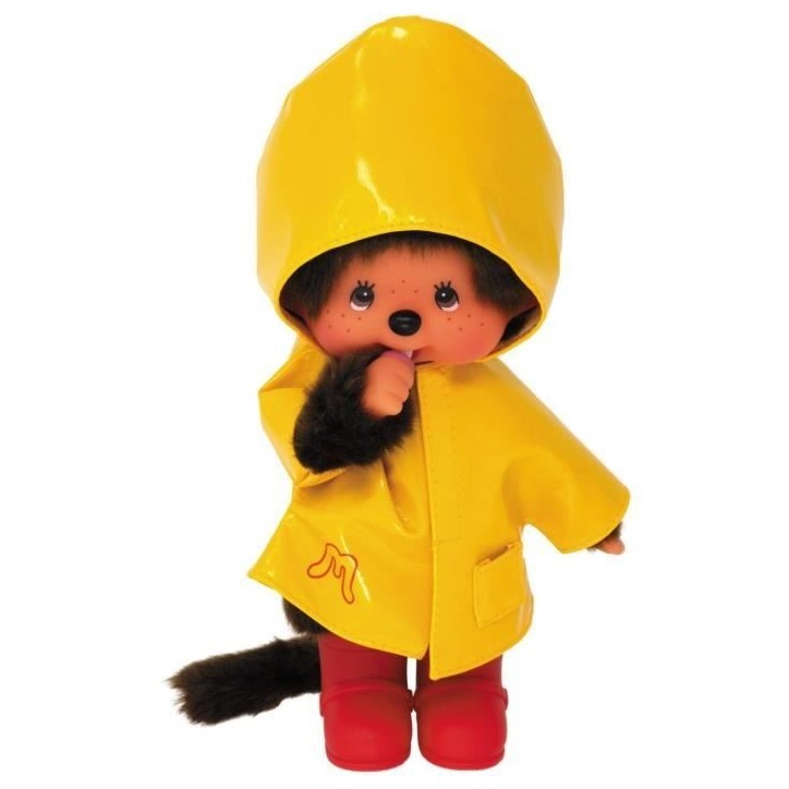Peluche Monchhichi - BANDAI - Ciré Iconique Jaune - 20 cm