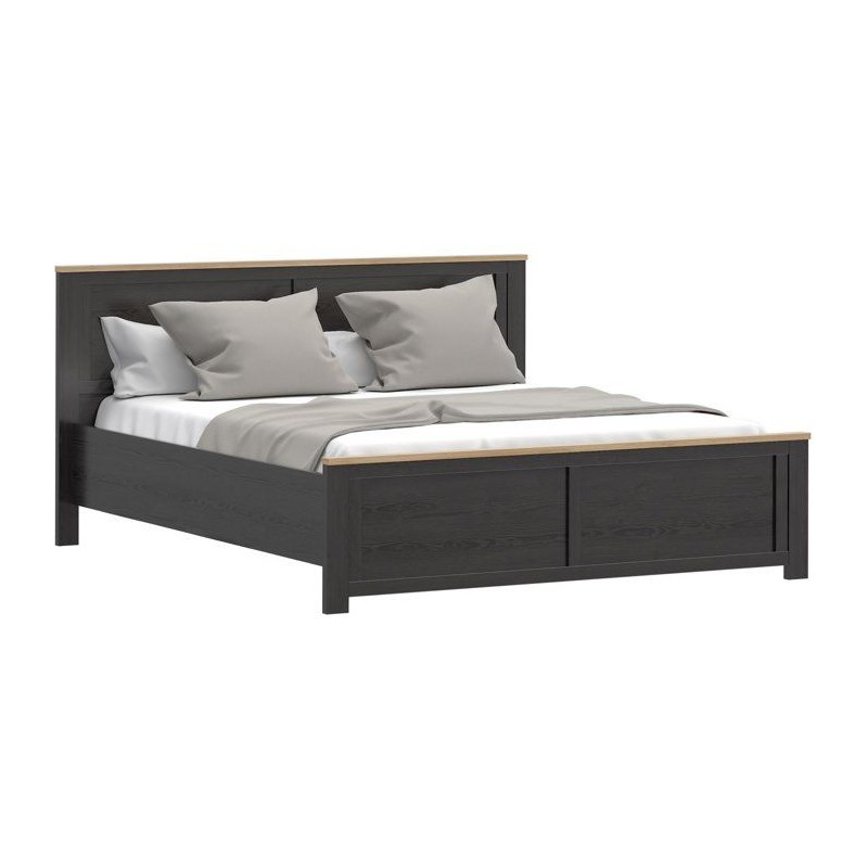 Lit adulte King Size - BOHOL - 180 x 200 cm - Décor Chene / Noir