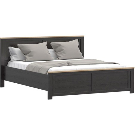 Lit adulte King Size - BOHOL - 180 x 200 cm - Décor Chene / Noir