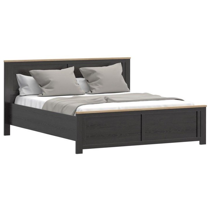 Lit adulte King Size - BOHOL - 180 x 200 cm - Décor Chene / Noir Lit adulte King Size - BOHOL - 180 x 200 cm - Décor Chene / Noir