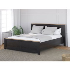 Lit adulte King Size - BOHOL - 180 x 200 cm - Décor Chene / Noir