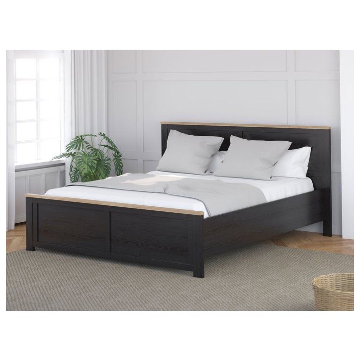 Lit adulte King Size - BOHOL - 180 x 200 cm - Décor Chene / Noir Lit adulte King Size - BOHOL - 180 x 200 cm - Décor Chene / Noir