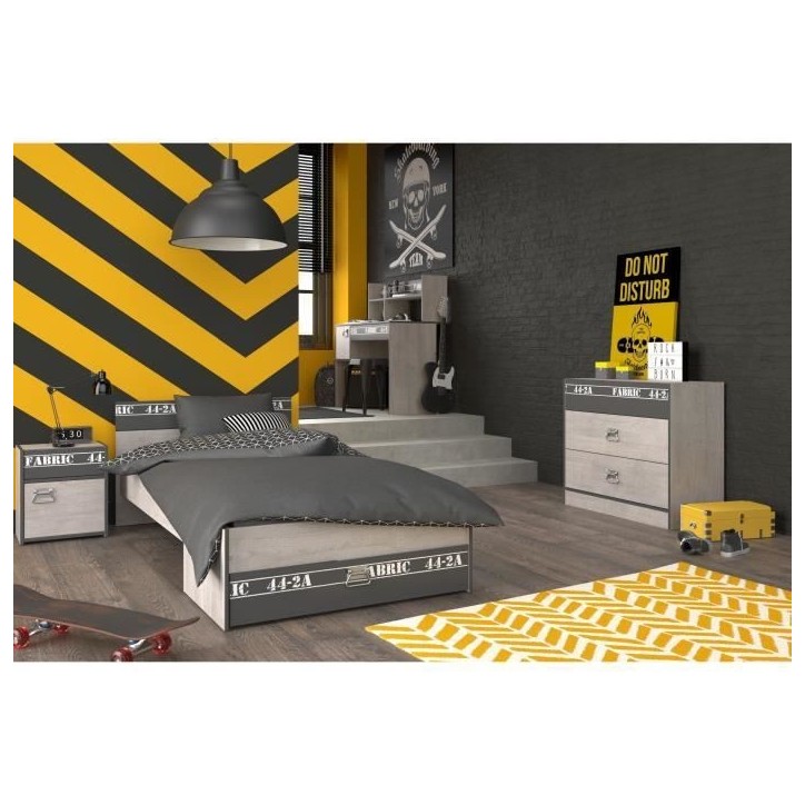 PARISOT Chambre enfant complete - Industriel - Décor gris loft et ombre - l 90 x L 200 cm - NOA PARISOT Chambre enfant complete - Industriel - Décor gris loft et ombre - l 90 x L 200 cm - NOA