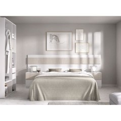 Lit adulte avec chevets intégrés - BIANCA - 160 x 200 cm - Blanc / Bois